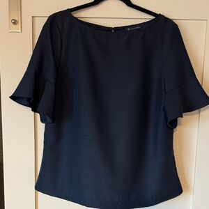 Brooks Brothers Navy Blue Silk Ruffle Sleeve Blouse